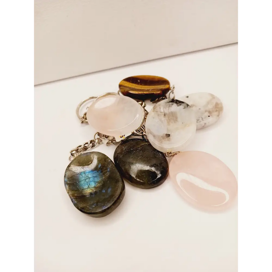 🔑✨ Crystal Worry Stone Keychain – Calming Energy On the Go! 🌙 - Jewelry