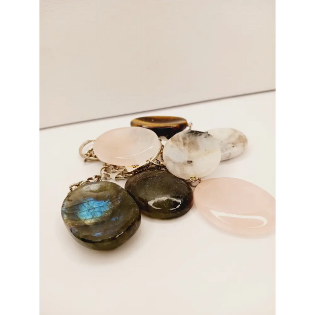 🔑✨ Crystal Worry Stone Keychain – Calming Energy On the Go! 🌙 - Jewelry
