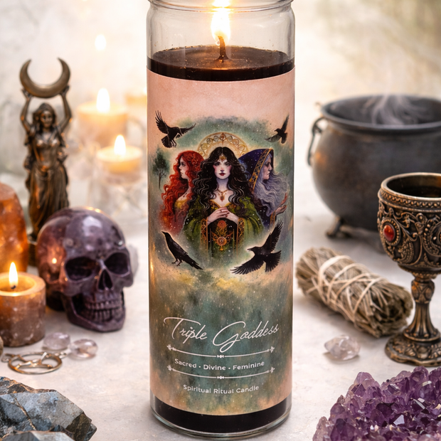 Triple Goddess Ritual Jar Candle by Vrinda (8" x 2")