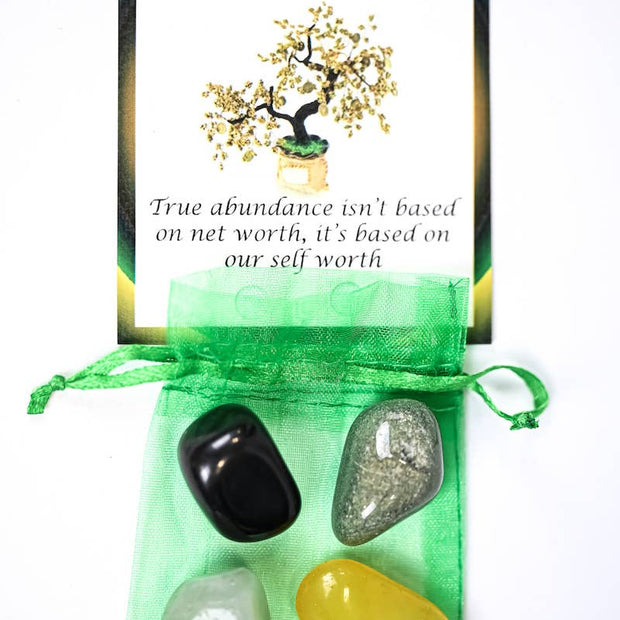 Abundance Crystal Tumble Healing Bag (Black Obsidian, Clear Quartz, Golden Quartz + Green Aventurine)