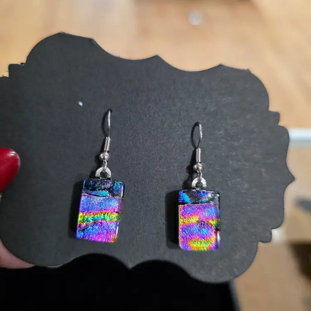 🌈✨ Dichroic Glass Earrings – Iridescent Color Magical Sparkle and Wearable Art! 🔮 Pair 3