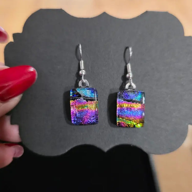 🌈✨ Dichroic Glass Earrings – Iridescent Color Magical Sparkle and Wearable Art! 🔮 Pair 2