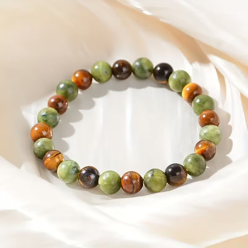 Green Aventurine, Hematite, Clear Quartz, and Tigers Eye Crystal Bead Bracelet for Money Drawing