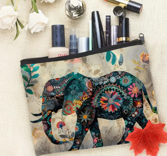 🐘✨ Elephant Cosmetic Bag with Zipper – Lightweight Foldable Travel Cosmetic Bag (8.66 x 6.3 in) – Gentle Strength