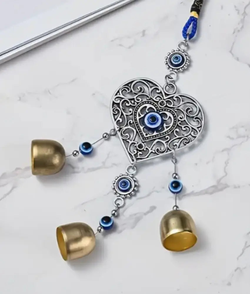 🧿💙 Evil Eye Heart Metal Wind Chime (9.8’’) – Protective Melody Heartfelt Energy and Mystical Decor! ✨ - Bags Pouches &
