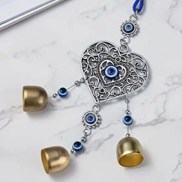 🧿💙 Evil Eye Heart Metal Wind Chime (9.8’’) – Protective Melody Heartfelt Energy and Mystical Decor! ✨ - Bags Pouches &