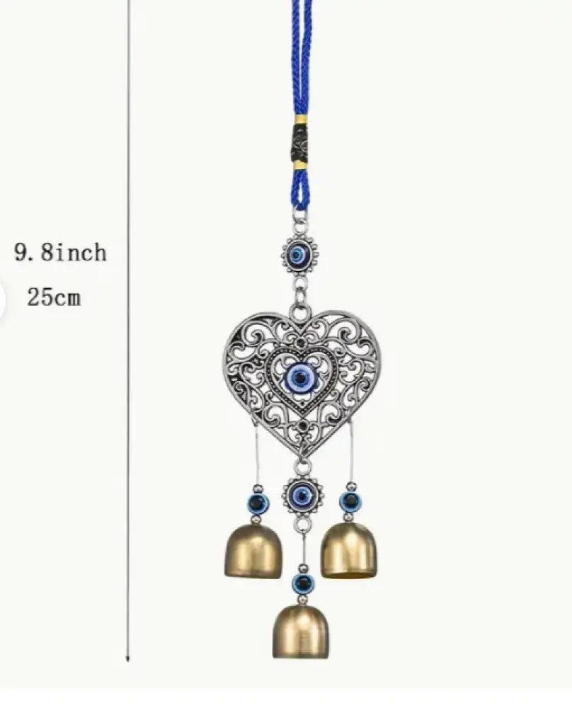 🧿💙 Evil Eye Heart Metal Wind Chime (9.8’’) – Protective Melody Heartfelt Energy and Mystical Decor! ✨ - Bags Pouches &