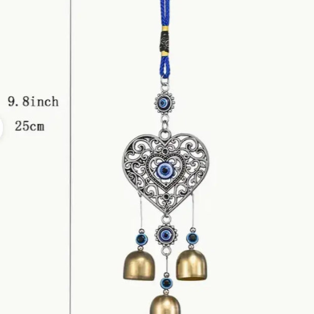 🧿💙 Evil Eye Heart Metal Wind Chime (9.8’’) – Protective Melody Heartfelt Energy and Mystical Decor! ✨ - Bags Pouches &