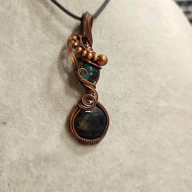 Exquisite Copper Wire Wrapped Stone Pendants - Blue Tiger’s Eye - Jewelry