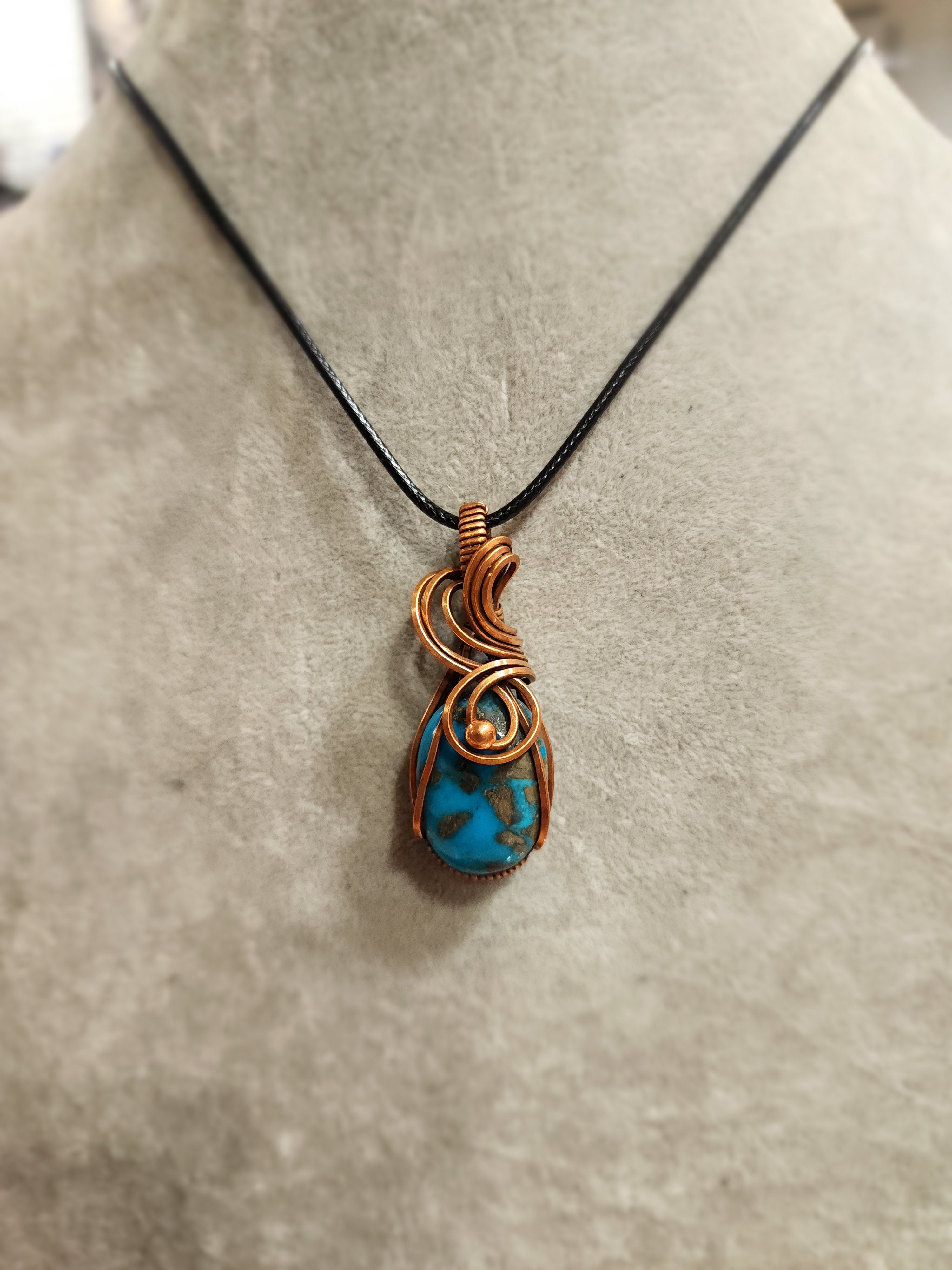 Exquisite Copper Wire Wrapped Stone Pendants - Persian Turquoise - Jewelry