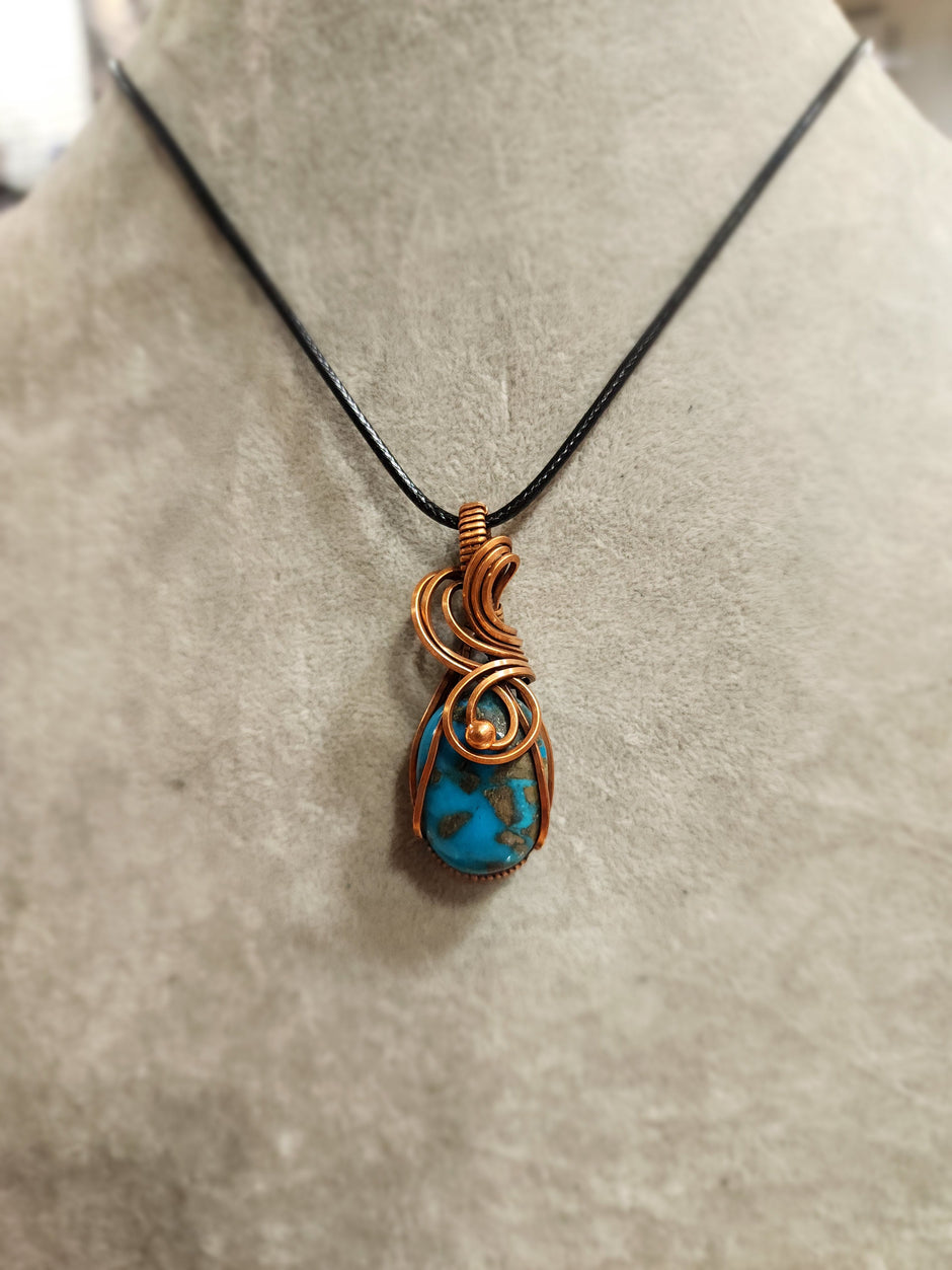 Exquisite Copper Wire Wrapped Stone Pendants - Persian Turquoise - Jewelry