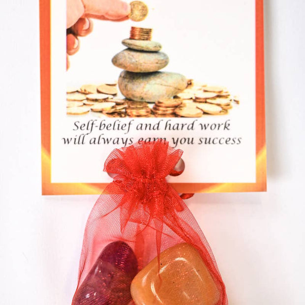 Success Crystal Tumble Healing Bag (Green Aventurine, Golden Quartz, Gray Agate + Amethyst)