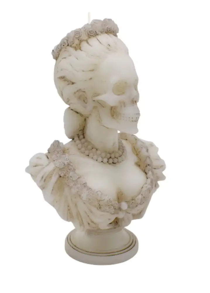 💀👑 Fancy Lady Skeleton Pedestal Candle (White Antiqued 8.4’’) – Gothic Glamour Ritual Light and Whimsical Spirit! 🕯️