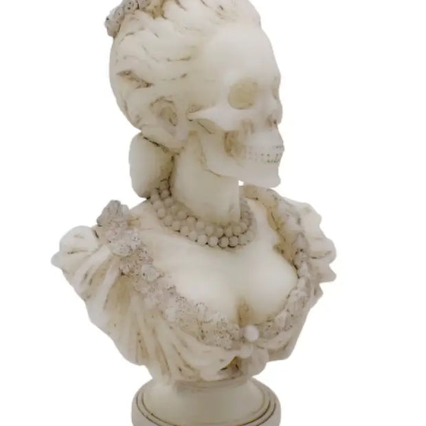 💀👑 Fancy Lady Skeleton Pedestal Candle (White Antiqued 8.4’’) – Gothic Glamour Ritual Light and Whimsical Spirit! 🕯️