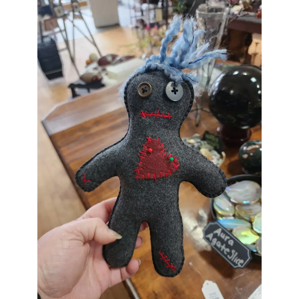 🧵 Felt Poppet with Button Eyes Red Heart - 9.5’’ Tall ❤️ - Dark Gray - Pillows Blankets & Stuffed Creatures