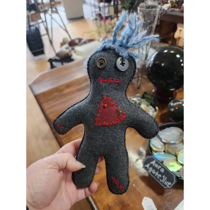 🧵 Felt Poppet with Button Eyes Red Heart - 9.5’’ Tall ❤️ - Dark Gray - Pillows Blankets & Stuffed Creatures