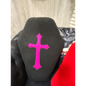 🖤 Fleece Coffin-Shaped Pillow - 19’’ x 13’’ ✨ - Black w/ Pink Cross - Pillows Blankets & Stuffed Creatures