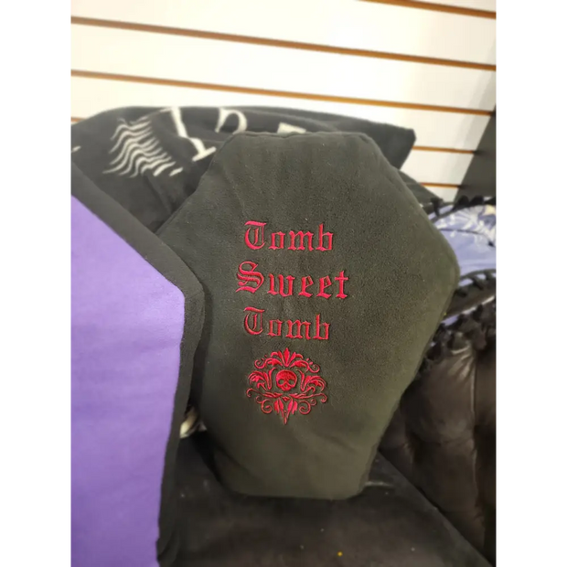 🖤 Fleece Coffin-Shaped Pillow - 19’’ x 13’’ ✨ - Pillows Blankets & Stuffed Creatures