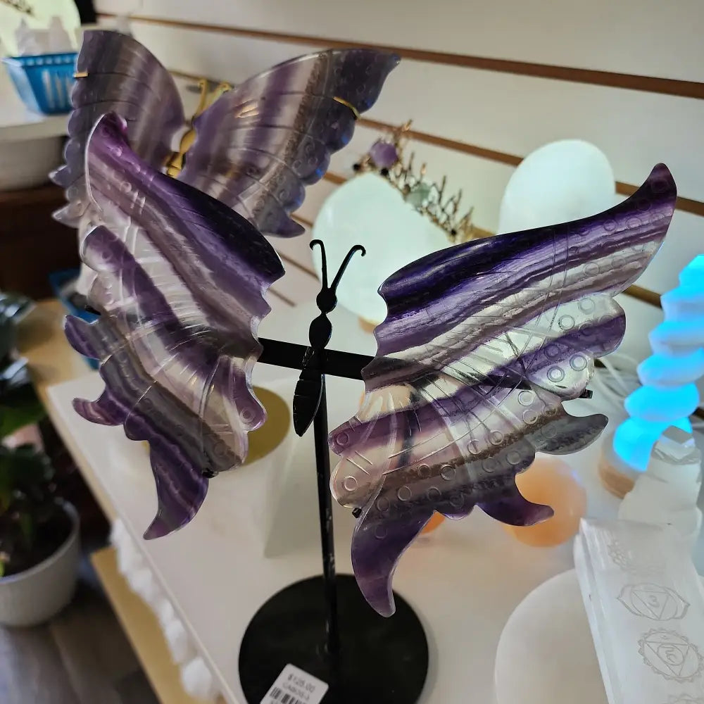 Fluorite Butterfly Slabs on Stand - Carvings