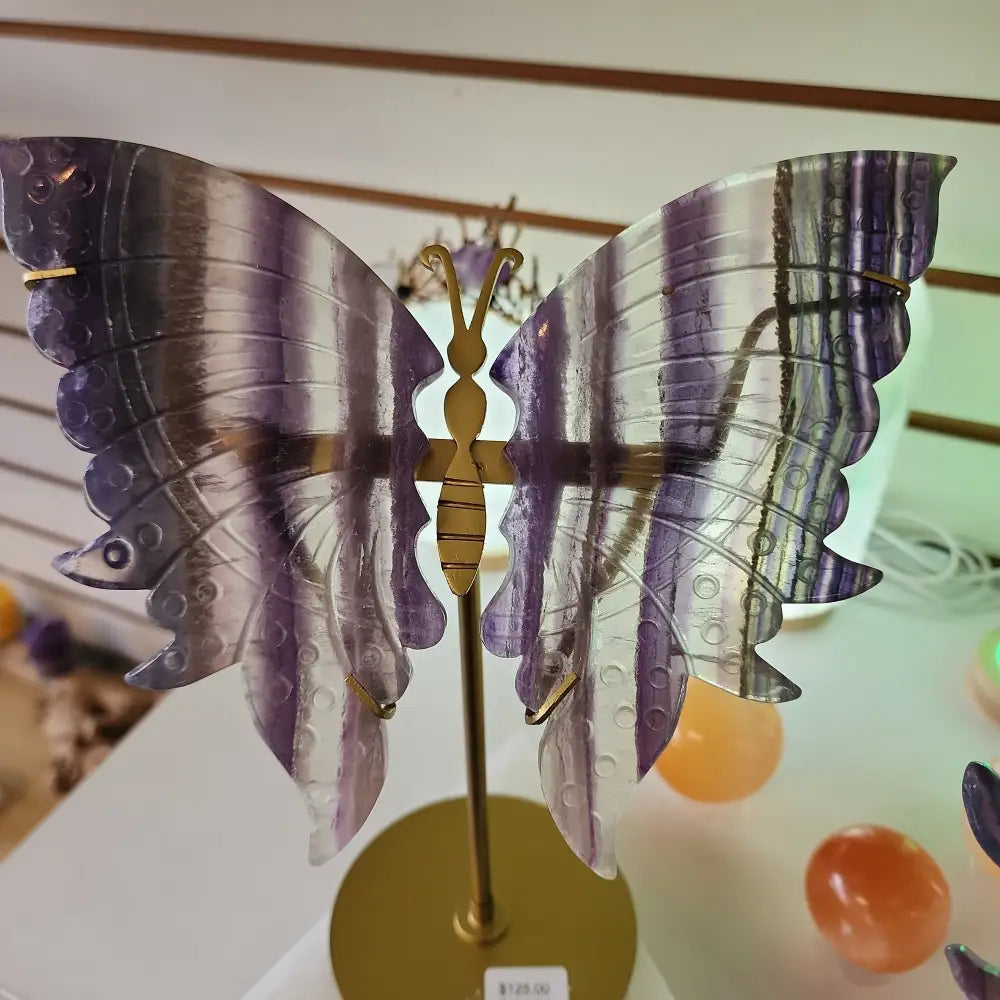 Fluorite Butterfly Slabs on Stand - Carvings