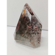 Hexagonal crystal with multicolored patterns on a white background