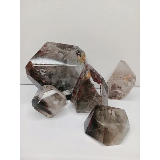 Hexagonal crystal formations on a white background