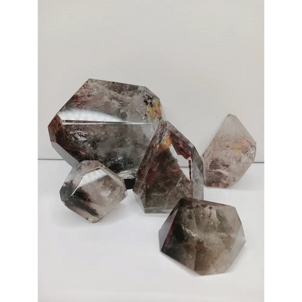 Hexagonal crystal formations on a white background