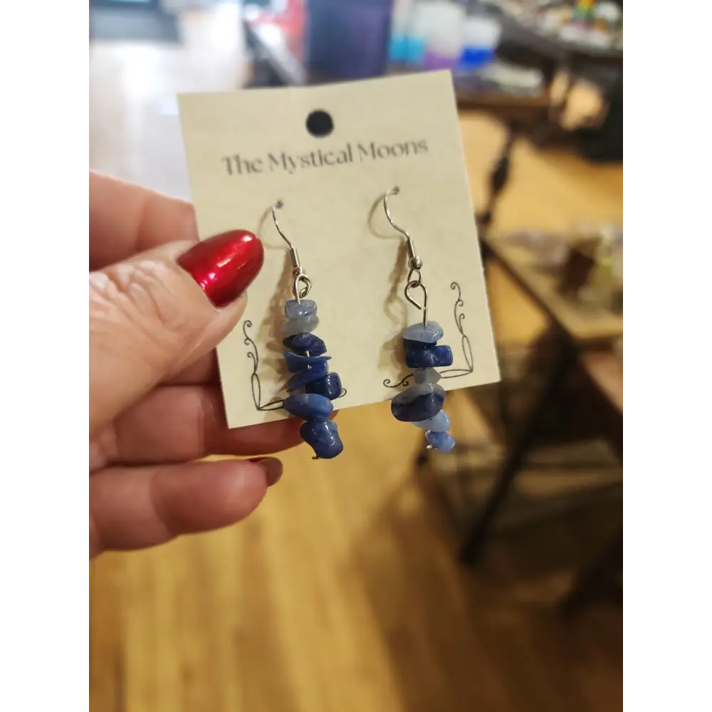 Assorted genuine stone chip earrings in a variety of colors and crystal types, displayed on a white background. Perfect for unique style and everyday crystal energy.