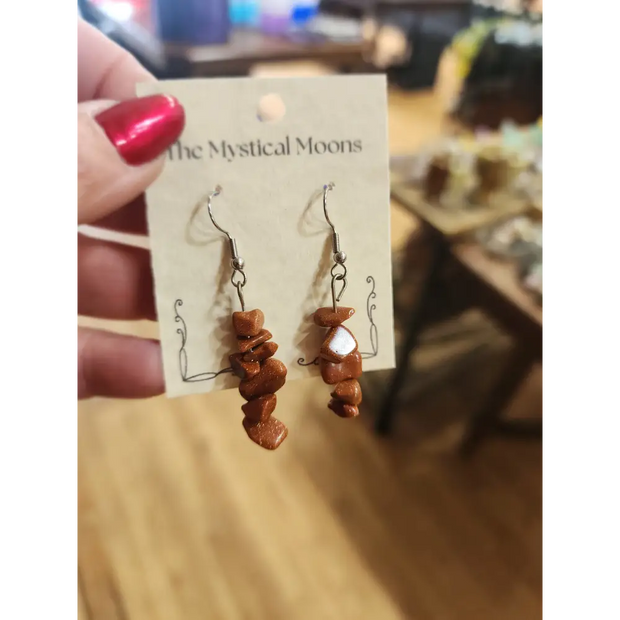 Assorted genuine stone chip earrings in a variety of colors and crystal types, displayed on a white background. Perfect for unique style and everyday crystal energy.