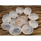 Hand-polished girasol quartz heart with a soft, milky translucence and gentle glow, displayed on a white background. Perfect for gentle clarity, emotional healing, and loving energy.