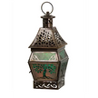 Glass & Metal Lantern Tree of Life Green (With Stand) Home Decor