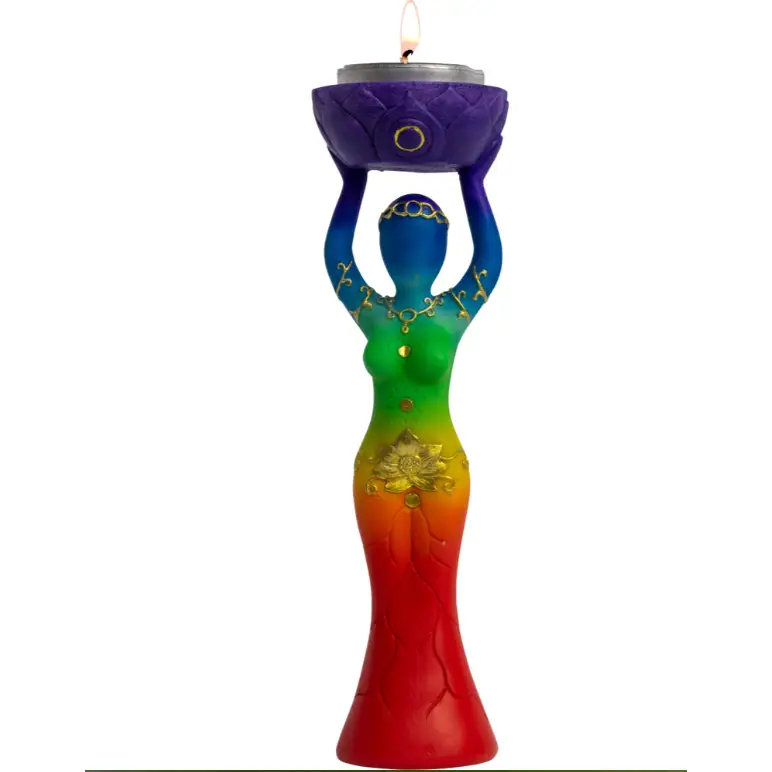 Goddess T Light Holder - Purple with Cat - Candles & Accessories