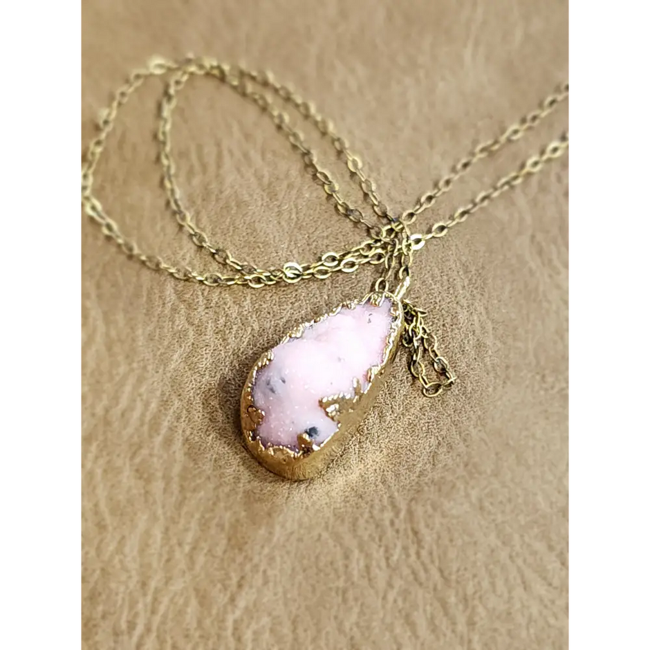 💖✨ Gold & Pink Aragonite Druzy Pendant on 18’’ Gold Chain – Heart Healing & Sparkling Magic! 🌟 - Jewelry