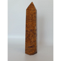 Hand-carved Golden Silk Jade tower featuring shimmering golden threads and a glossy finish, displayed on a white background.