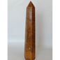 Hand-carved Golden Silk Jade tower featuring shimmering golden threads and a glossy finish, displayed on a white background.