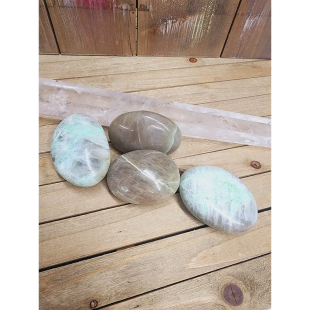 Green Moonstone Palmstones - 3 - Green Moonstone Large Palms - Intuitive Pick - PALM