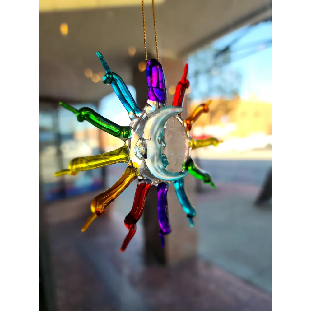 🌞 Handblown Glass Sun Catchers – Add a Touch of Magic to Your Space 🌙 - Cresent moon with Rainbow - Home Decor