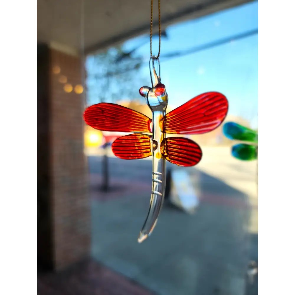 🌞 Handblown Glass Sun Catchers – Add a Touch of Magic to Your Space 🌙 - Red and Orange Dragonfly - Home Decor