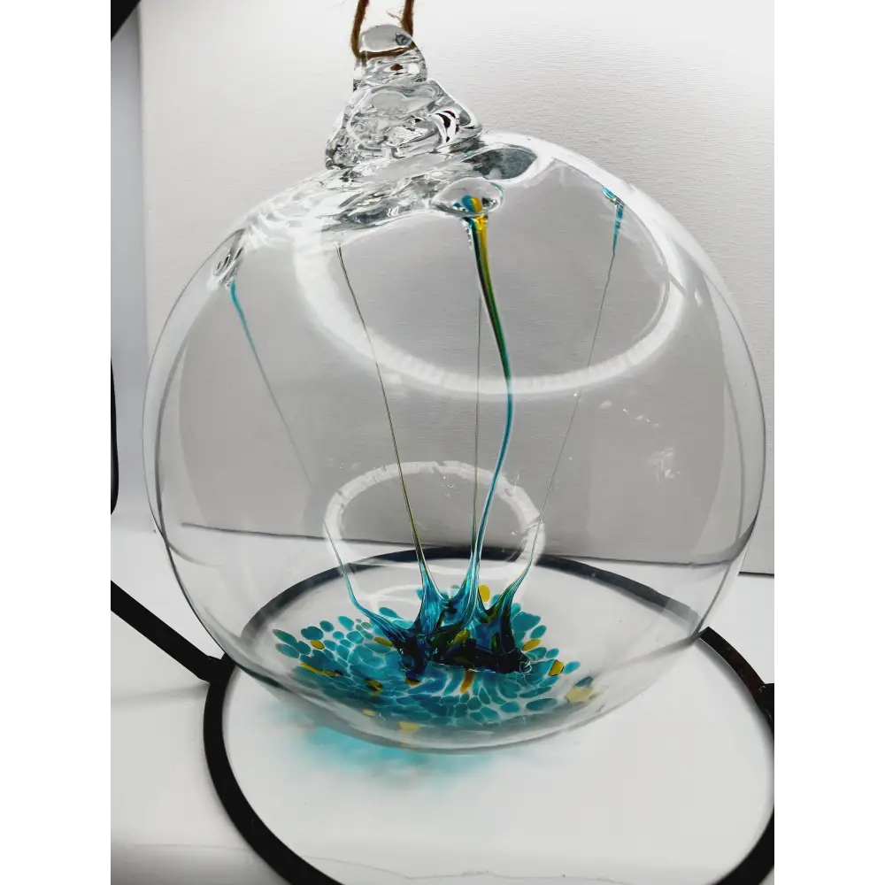 🔮✨Handblown Glass Witch Ball – Protection Tradition and Magical Beauty ✨🔮 - 8’’-Aqua & Yellow - Home Decor
