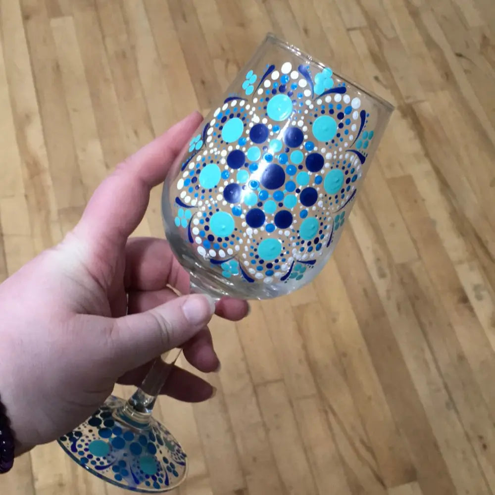 🌟🍷 Handpainted Mandala Wine Glass – Elevate Your Entertaining and Sip in Style 🎨 - Blue Dot Stemmed - Drinking Vessels