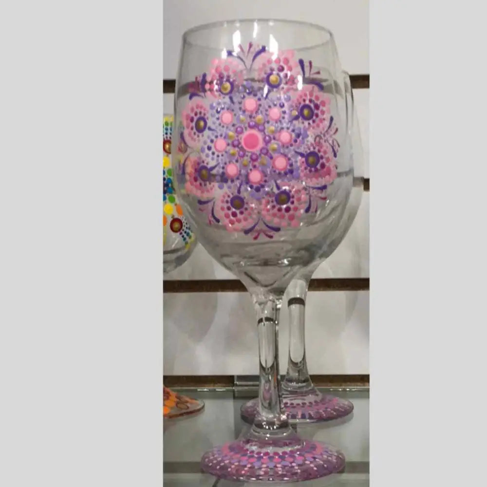🌟🍷 Handpainted Mandala Wine Glass – Elevate Your Entertaining and Sip in Style 🎨 - Pink Stemmed - Drinking Vessels