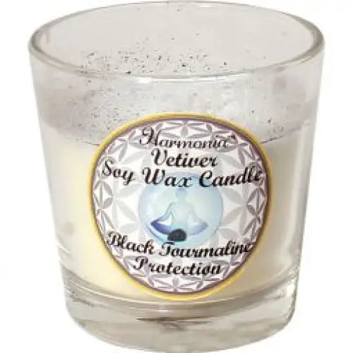 Soy votive candles with embedded gemstones, displayed on a white background. Perfect for intention setting, crystal energy, and sacred ambiance.
