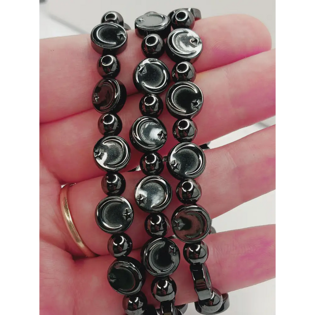 🖤✨ Hematite Bracelet – Cube Moon or Tree for Grounding and Balance 🌑 - Moon