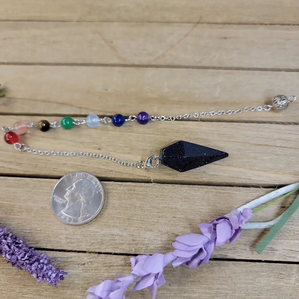 HEXAGON POINTED PENDULUM W/CHACKRA CHAIN - BLUE SANDSTONE - Pendulums & Mats