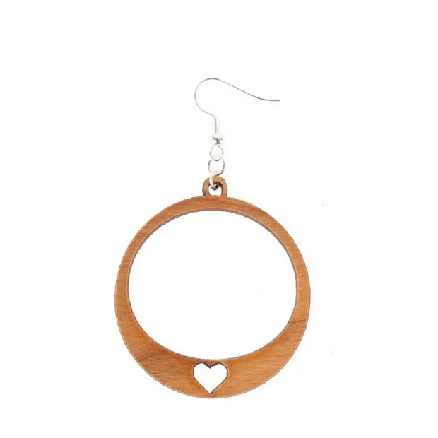 Hoop With Heart Wood Earring - Jewelry