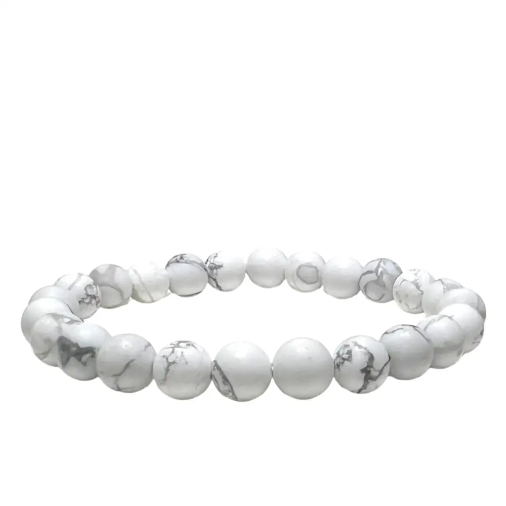 White marbled beaded bracelet on a light gray background