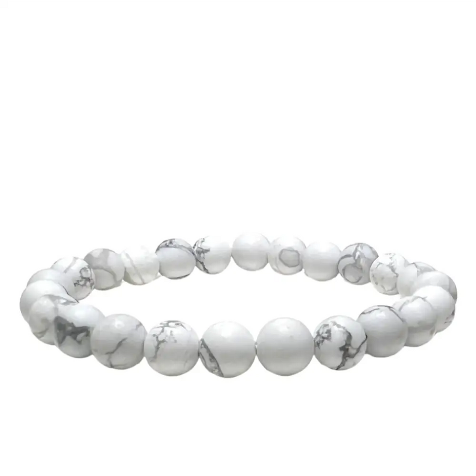 White marbled beaded bracelet on a light gray background