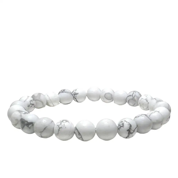 White marbled beaded bracelet on a light gray background