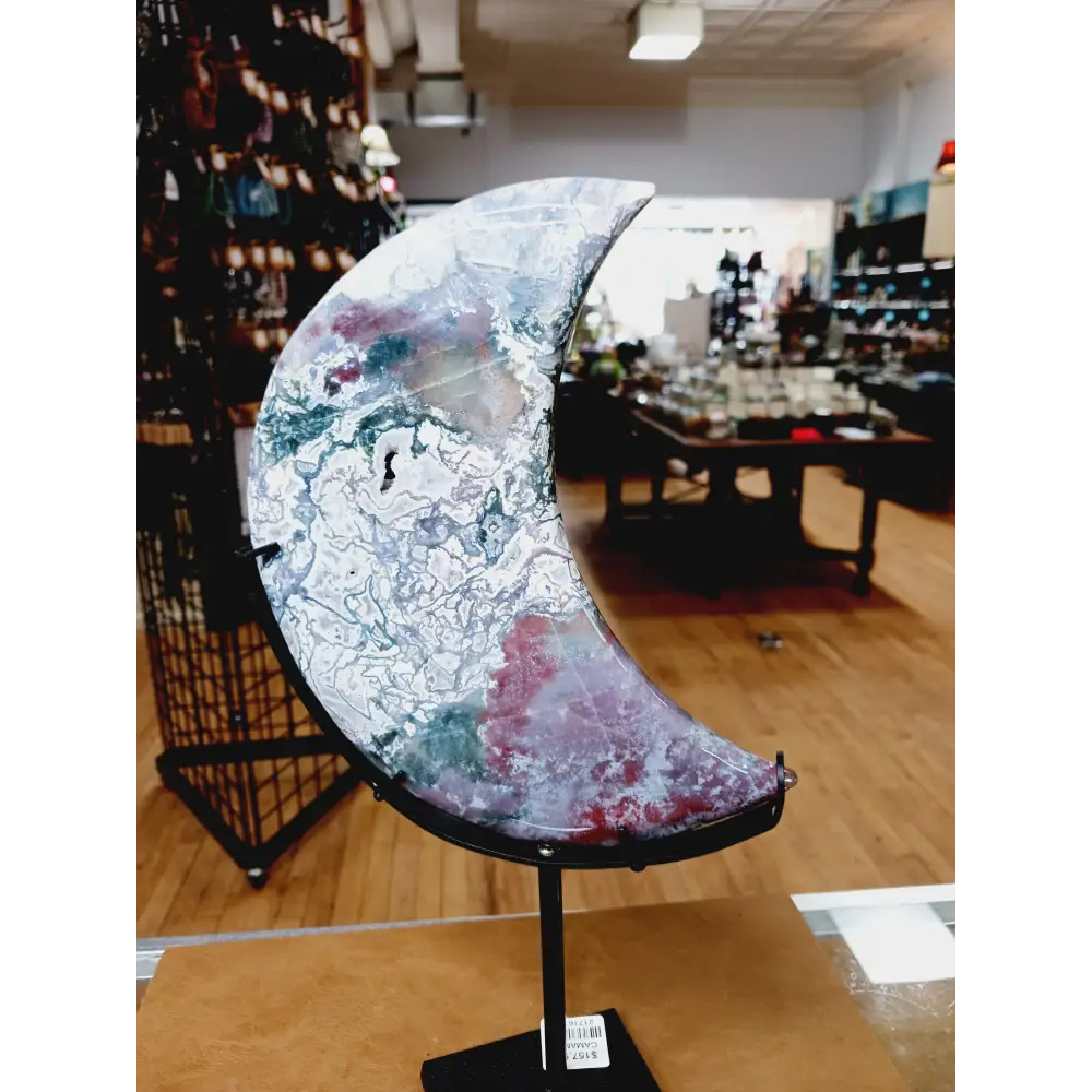 🌿🌙 Huge Moss Agate Moon on Stand – Growth Harmony and Earth Connection ✨ - 2 - Carvings