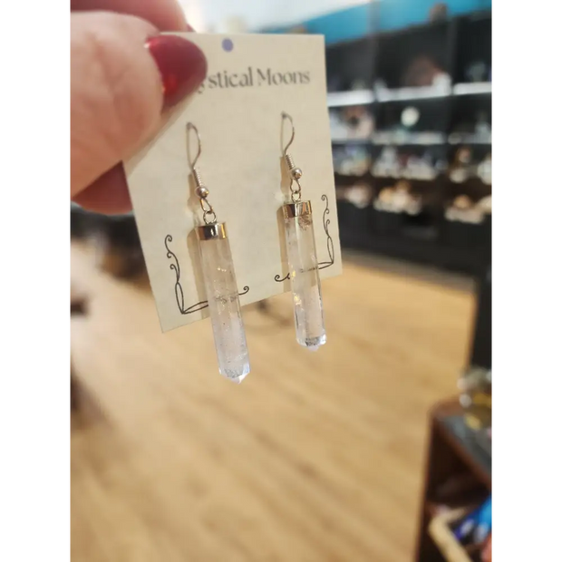 ✨ Incredible Clear Quartz Dangle Earrings with Rainbows Silver Cap 💎 - Jewelry